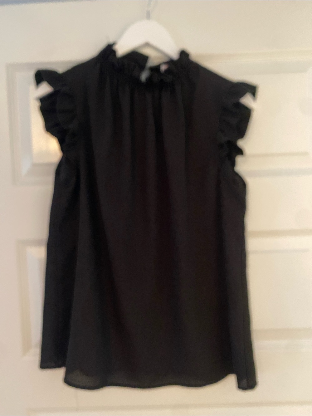 Women's Black Ruffle-Neck Sleeveless Blouse